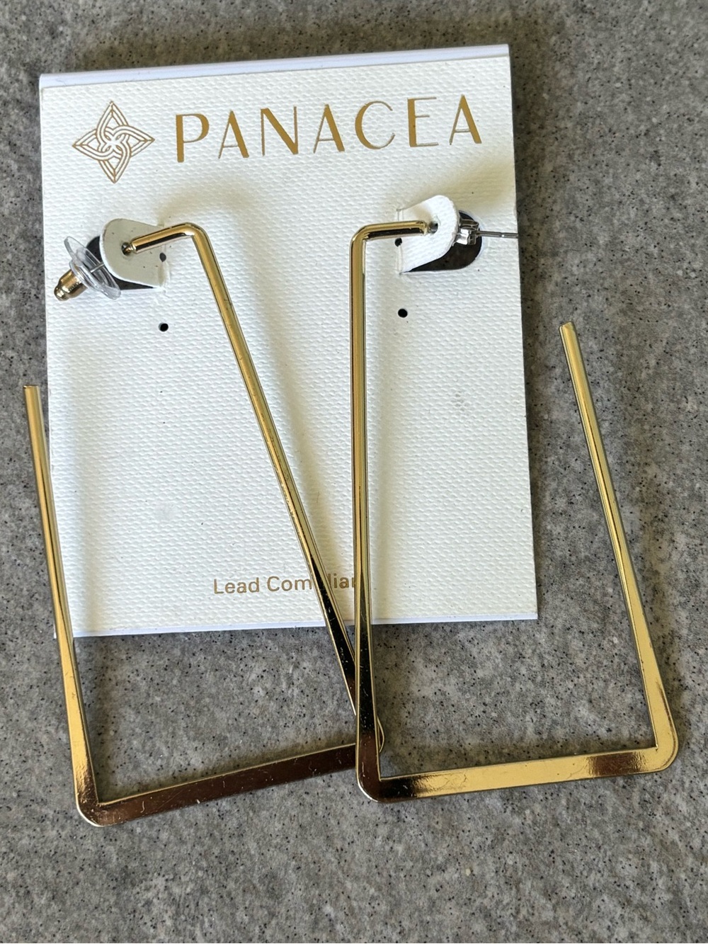 PANACEA Goldtoned Open Geometric Drop Trapezoidal 3” Inch Hoop Earrings